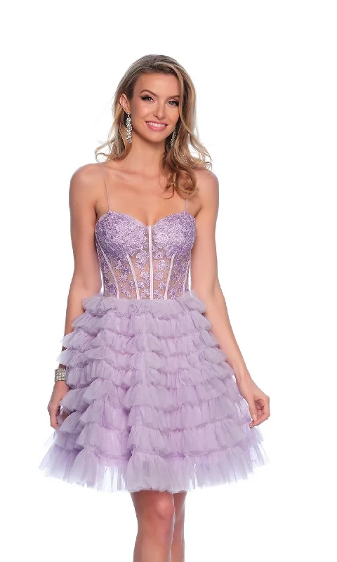 Dave and Johnny Ruffled Purple Hoco Dress 11766