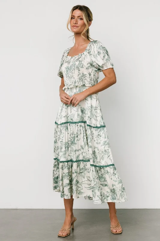 Ruthie Tiered Midi Dress | Green Print