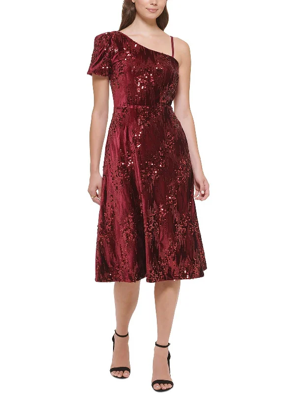 Womens Sequin Midi Fit & Flare Dress